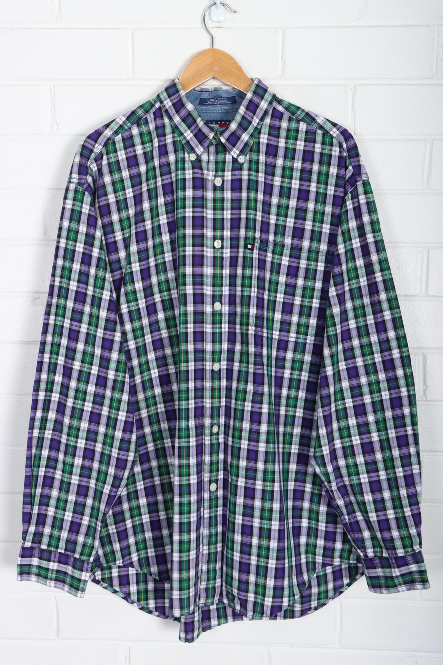 TOMMY HILFIGER JEANS Purple & Green Plaid Button Up Shirt (XL)