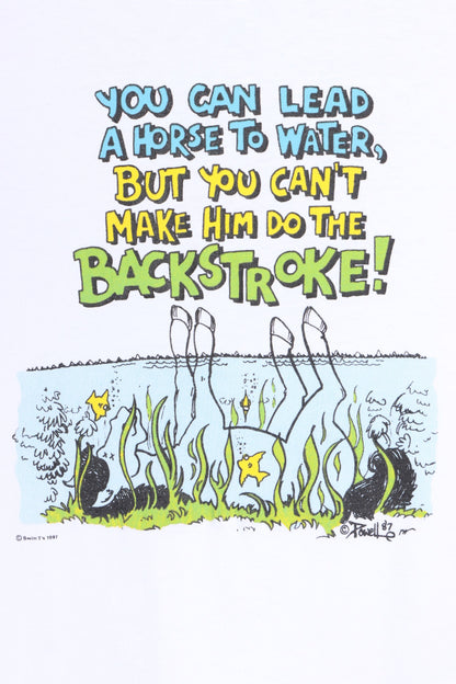 Vintage 1987 "Lead a Horse To Water" Joke Single Stitch Gag Tee USA Made (L) - Vintage Sole Melbourne
