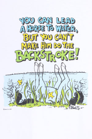 Vintage 1987 "Lead a Horse To Water" Joke Single Stitch Gag Tee USA Made (L)