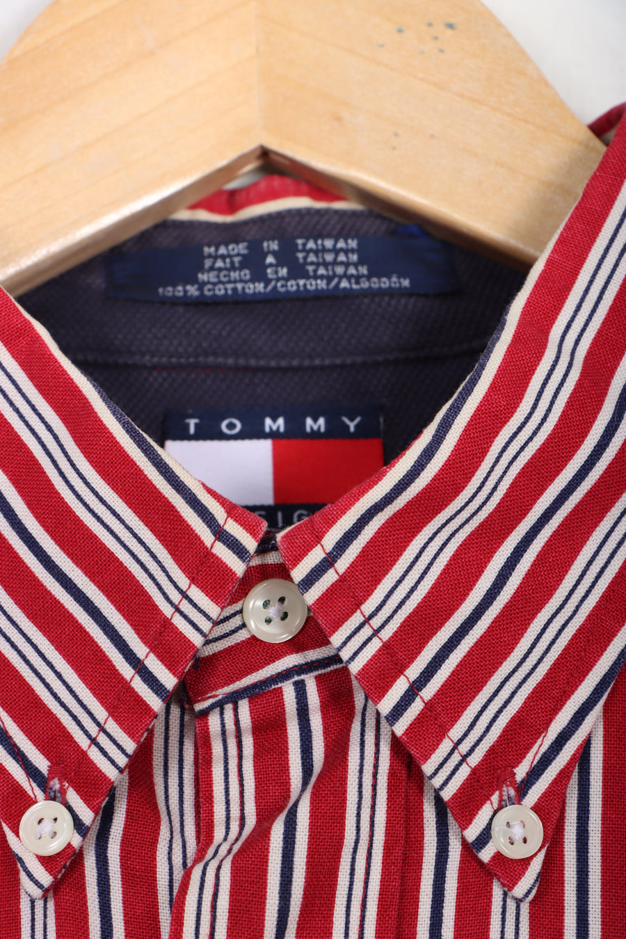 TOMMY HILFIGER Crest Logo Red & Navy Stiped Shirt (XL)