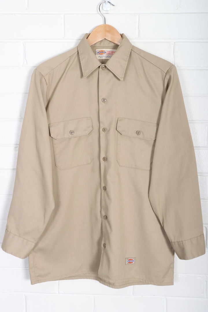 DICKIES Khaki Long Sleeve Work Shirt USA Made (L)