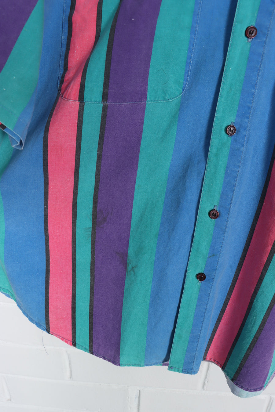 Bright Colourful Stripe Short Sleeve Button Up Shirt (XL-XXL)