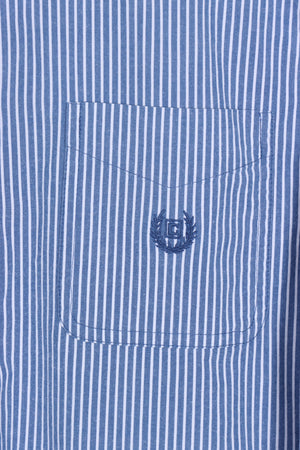 CHAPS Embroidered Crest 'Stretch Poplin' Blue & White Stripe Shirt (L-XL)