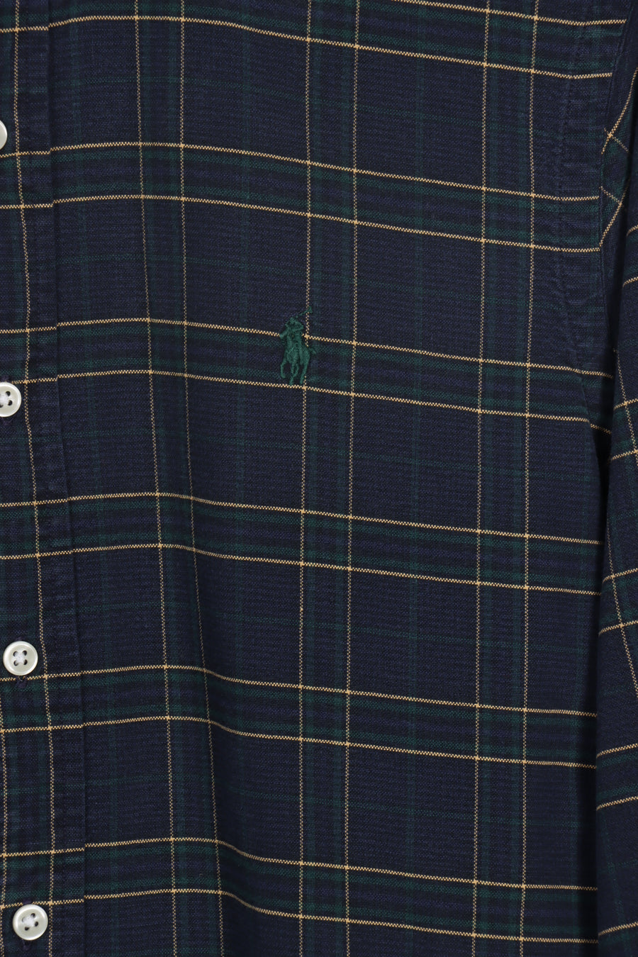 RALPH LAUREN Navy & Green Embroidered Tartan Long Sleeve Button Up Shirt (M)
