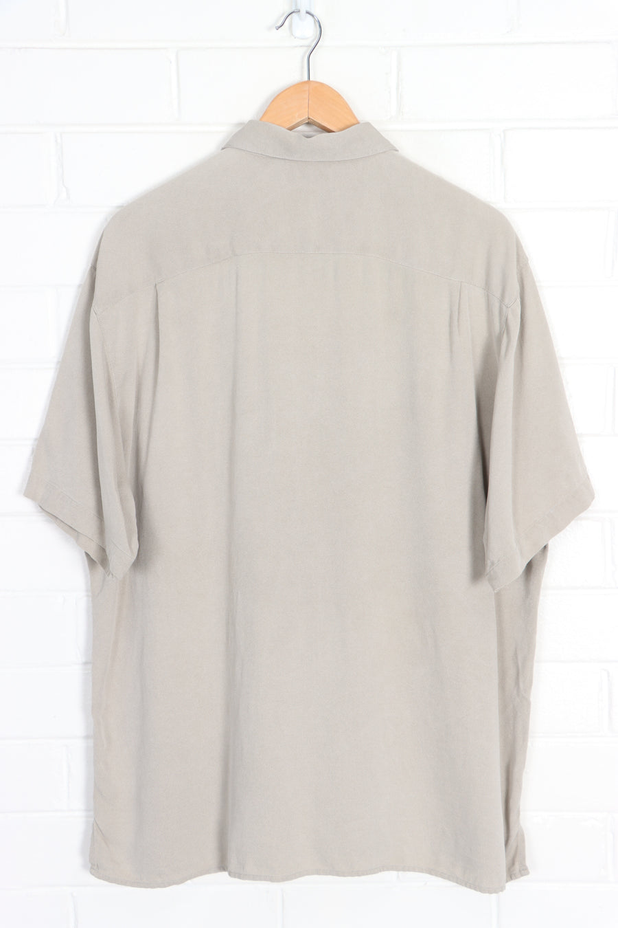 Light Khaki Silk Short Sleeve Shirt (L)
