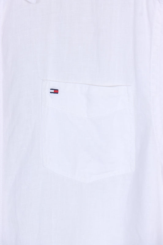TOMMY HILFIGER Embroidered 'Custom Fit' White Short Sleeve Shirt (M) - Vintage Sole Melbourne