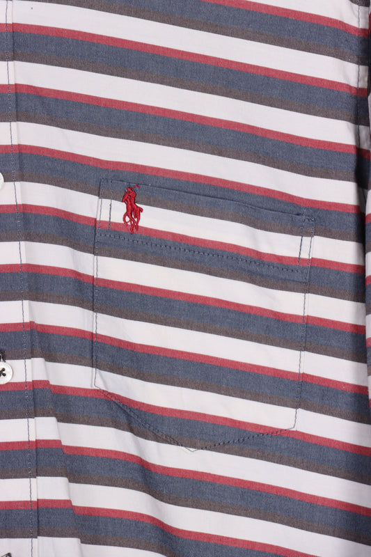 POLO RALPH LAUREN 'Custom Fit' Striped Long Sleeve Button Up Shirt (M) - Vintage Sole Melbourne