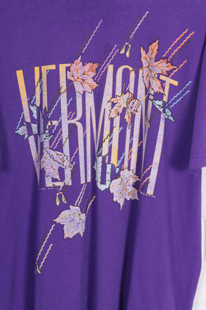 Vintage 1990 Vermont Purple Leaves Destination Single Stitch Graphic Tee (L)