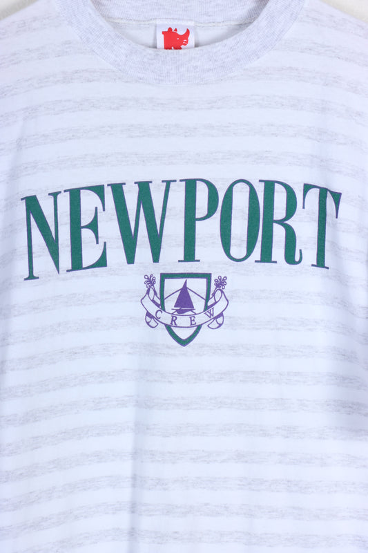 Newport Teal & Purple Striped Tee USA Made(M-L) - Vintage Sole Melbourne