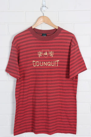 Ogunquit Maine Embroidered Crest Striped Single Stitch Tee USA Made (M-L)