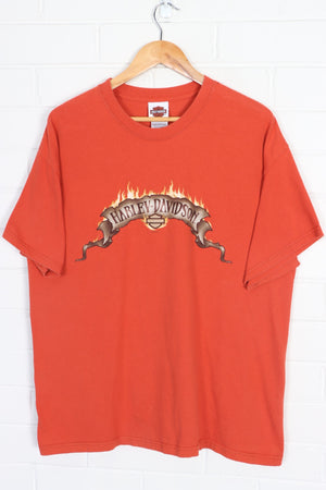 Mike's Famous HARLEY DAVIDSON Orange Front Back T-Shirt USA Made (L-XL)
