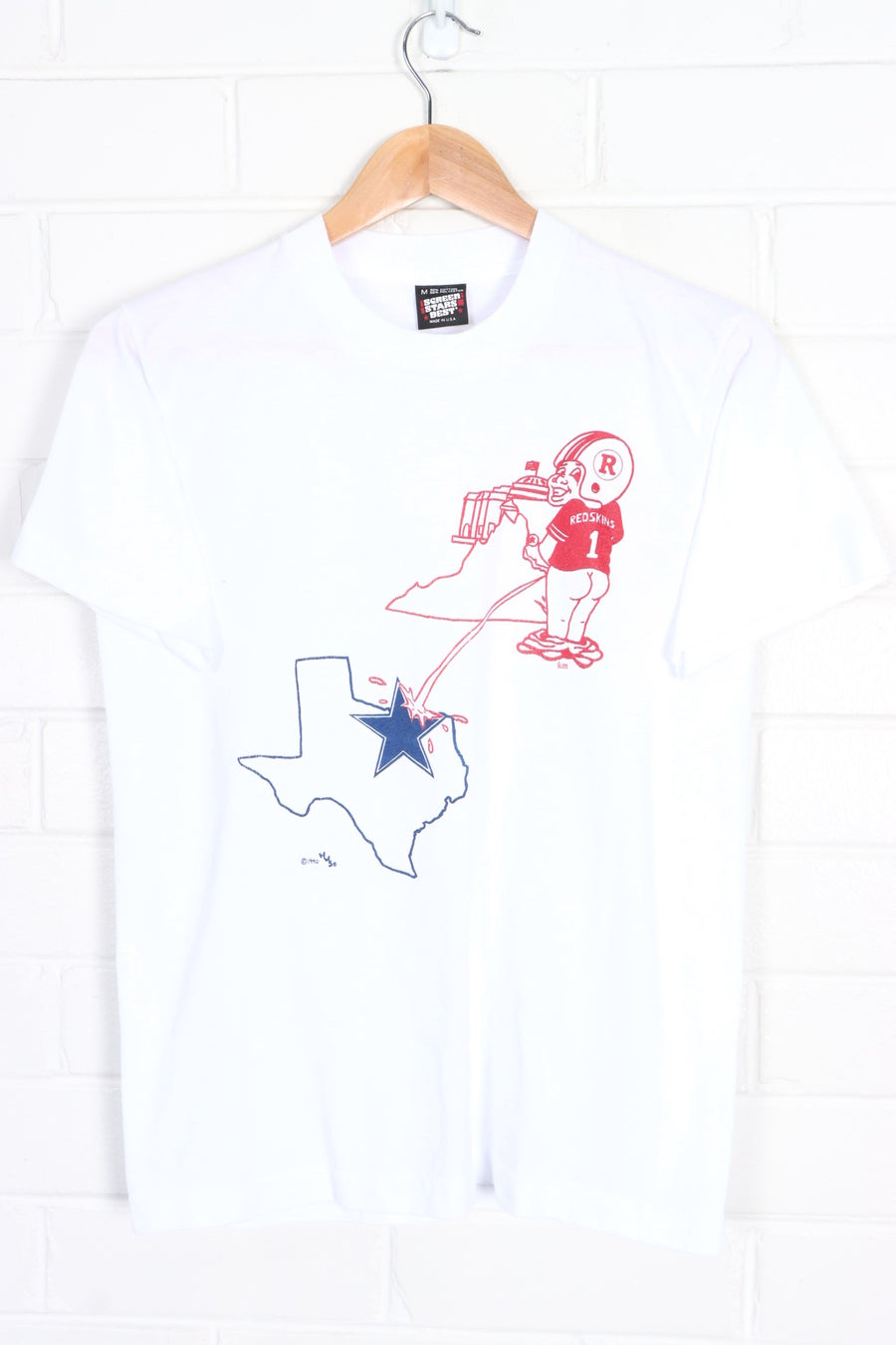 NFL Redskins v Cowboys 1990 Pee Single Stitch T-Shirt USA Made (S)