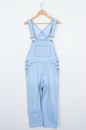 Light Blue Cat Stitched Long Denim Overalls Hong Kong Made (M) - Vintage Sole Melbourne