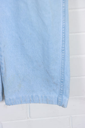 Light Blue Cat Stitched Long Denim Overalls Hong Kong Made (M) - Vintage Sole Melbourne