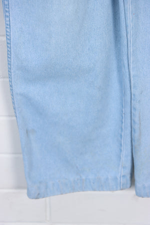 Light Blue Cat Stitched Long Denim Overalls Hong Kong Made (M) - Vintage Sole Melbourne