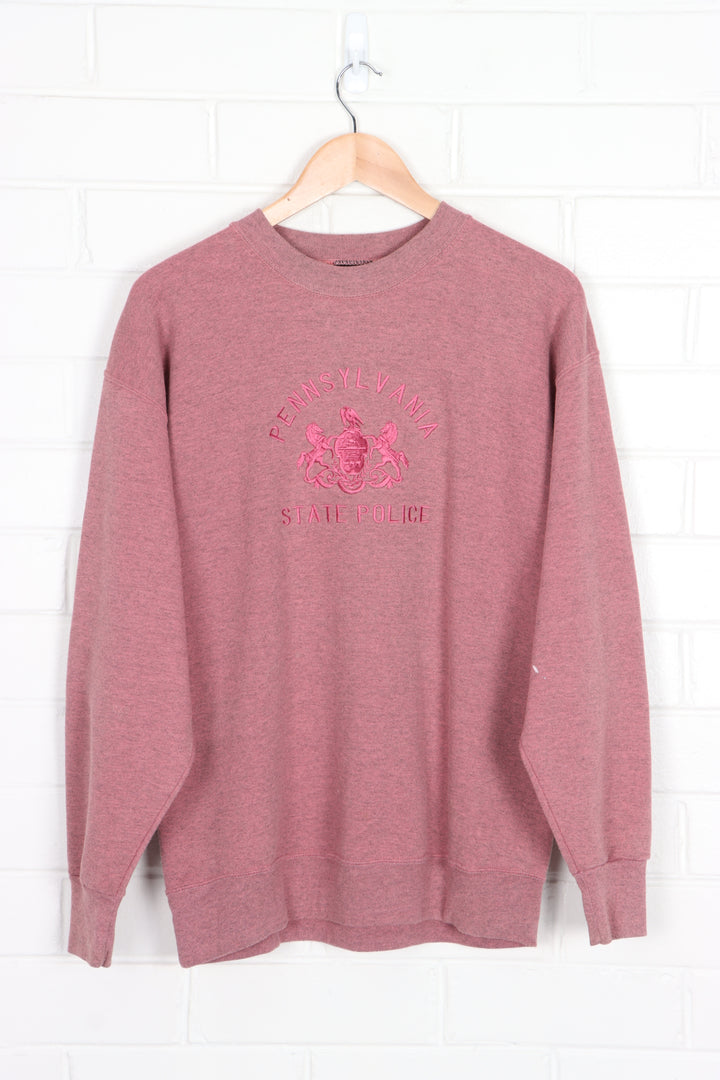 Embroidered Pennsylvania State Police Dusty Pink Sweatshirt (L) - Vintage Sole Melbourne