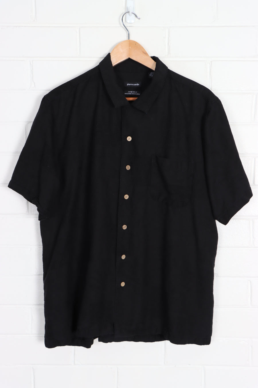 PIERRE CARDIN Black Silk Embossed Hawaiian Shirt (XL)