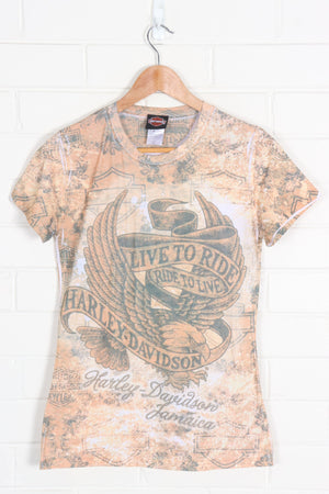 HARLEY DAVIDSON Tattoo Eagle All Over Print Baby Tee (Women's S-M)