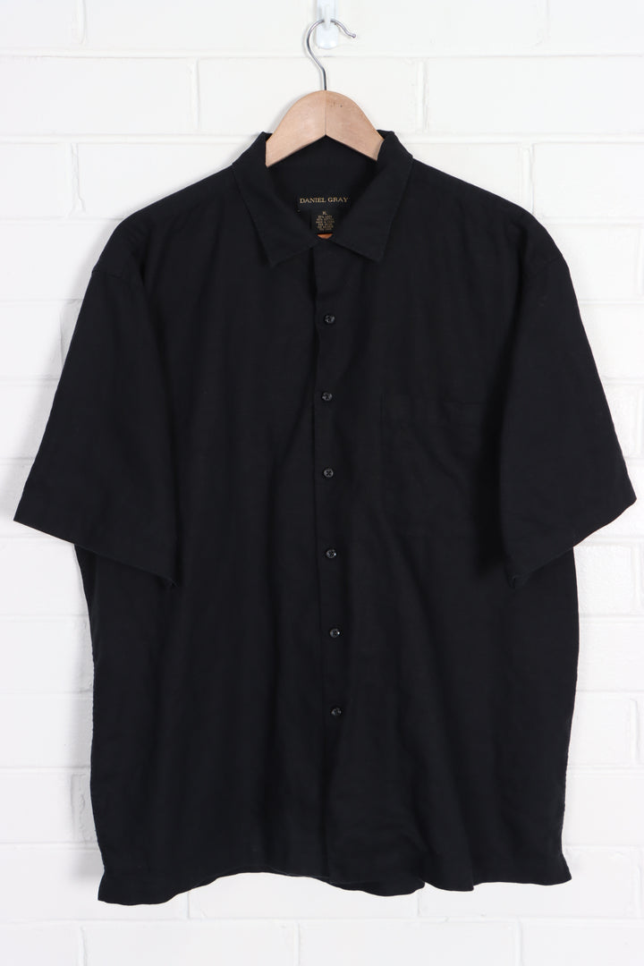 Black Linen Mix Short Sleeve Shirt (XL)