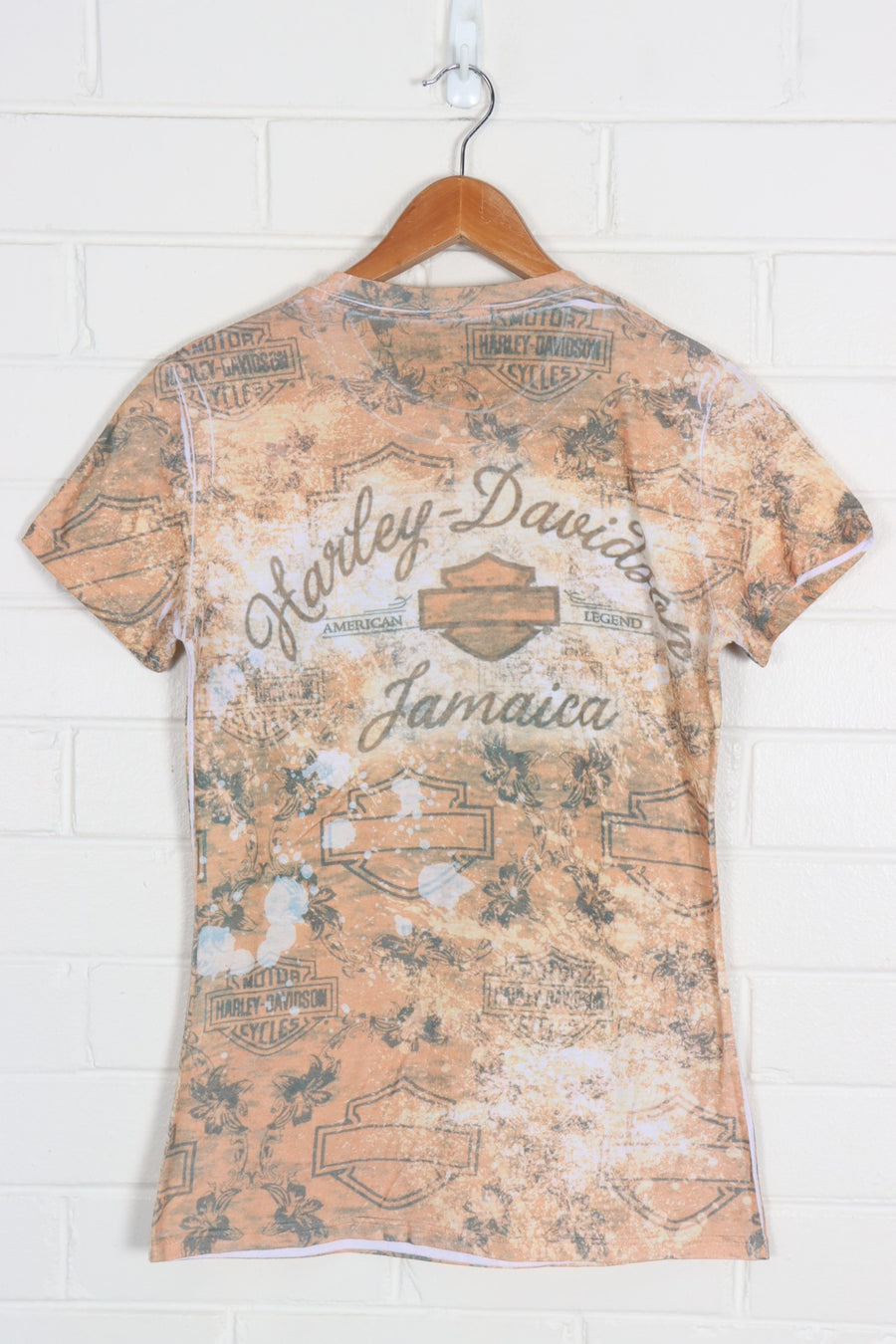 HARLEY DAVIDSON Tattoo Eagle All Over Print Baby Tee (Women's S-M)