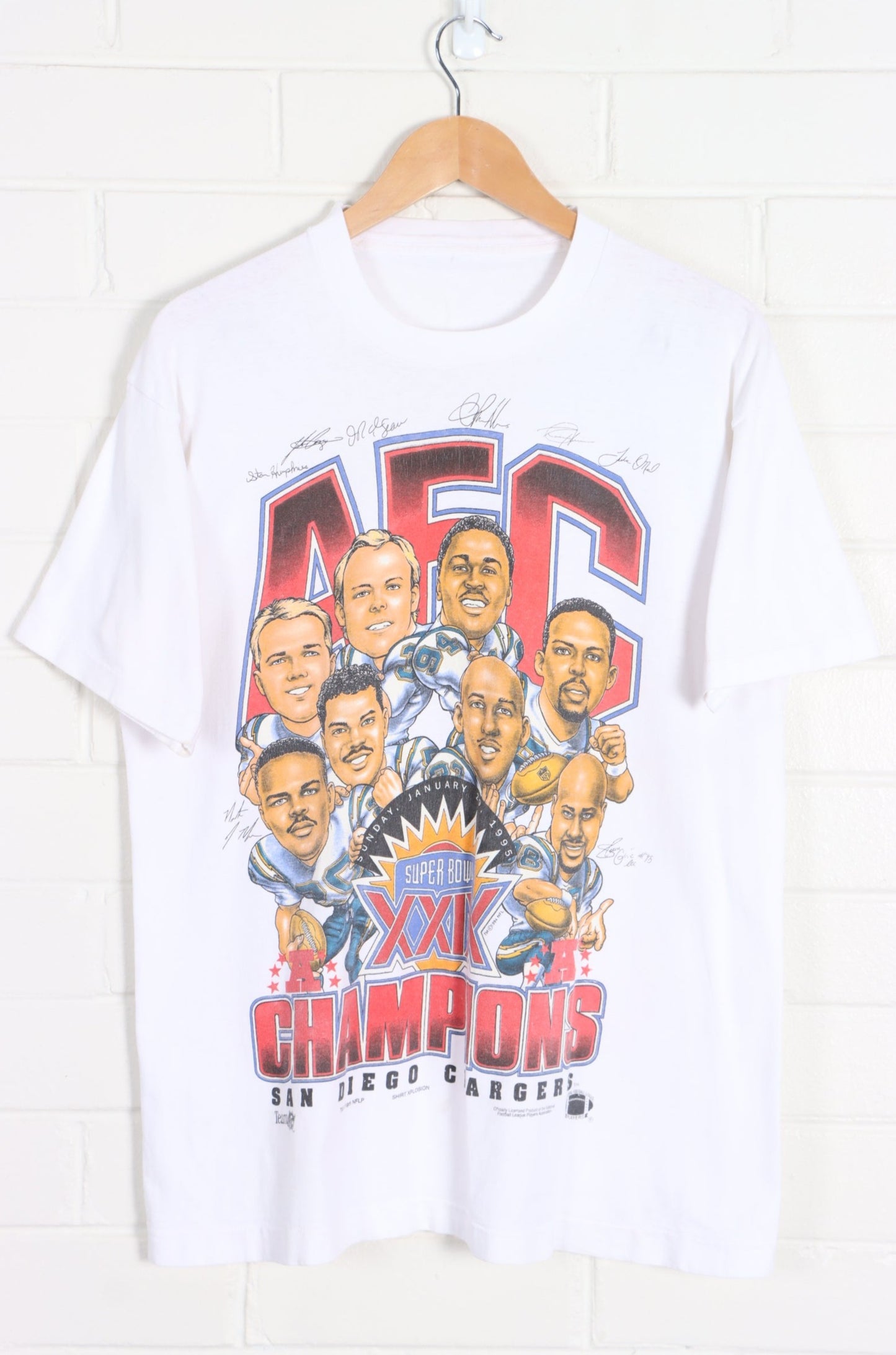 NFL San Diego Chargers 1995 AEC Champions Signatures Single Stitch Tee (M) - Vintage Sole Melbourne