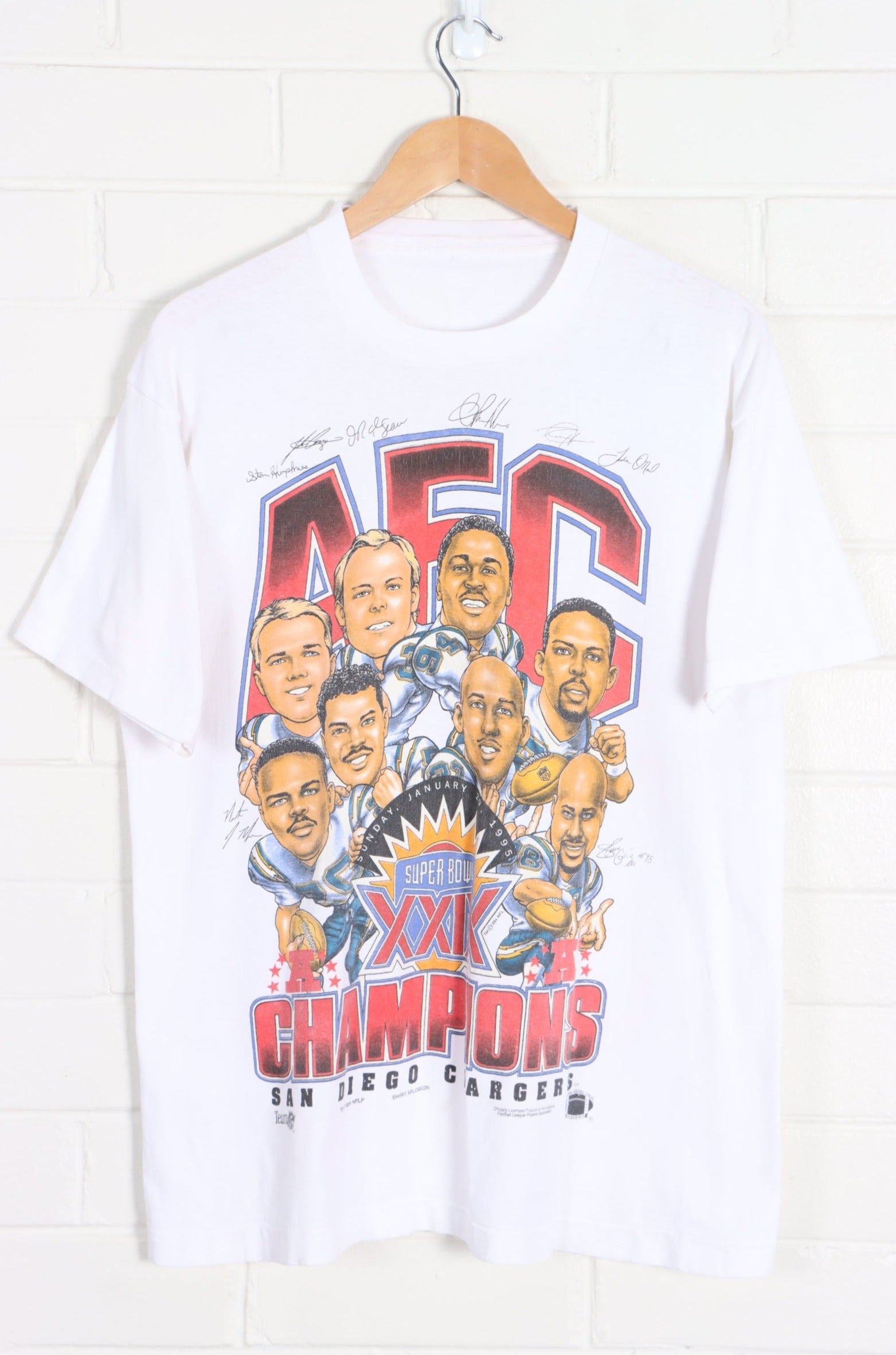 NFL San Diego Chargers 1995 AEC Champions Signatures Single Stitch Tee (M) - Vintage Sole Melbourne