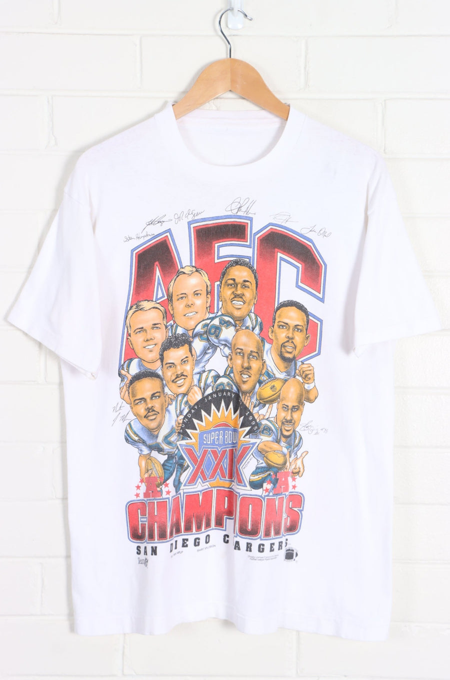 NFL San Diego Chargers 1995 AEC Champions Signatures Single Stitch Tee (M) - Vintage Sole Melbourne
