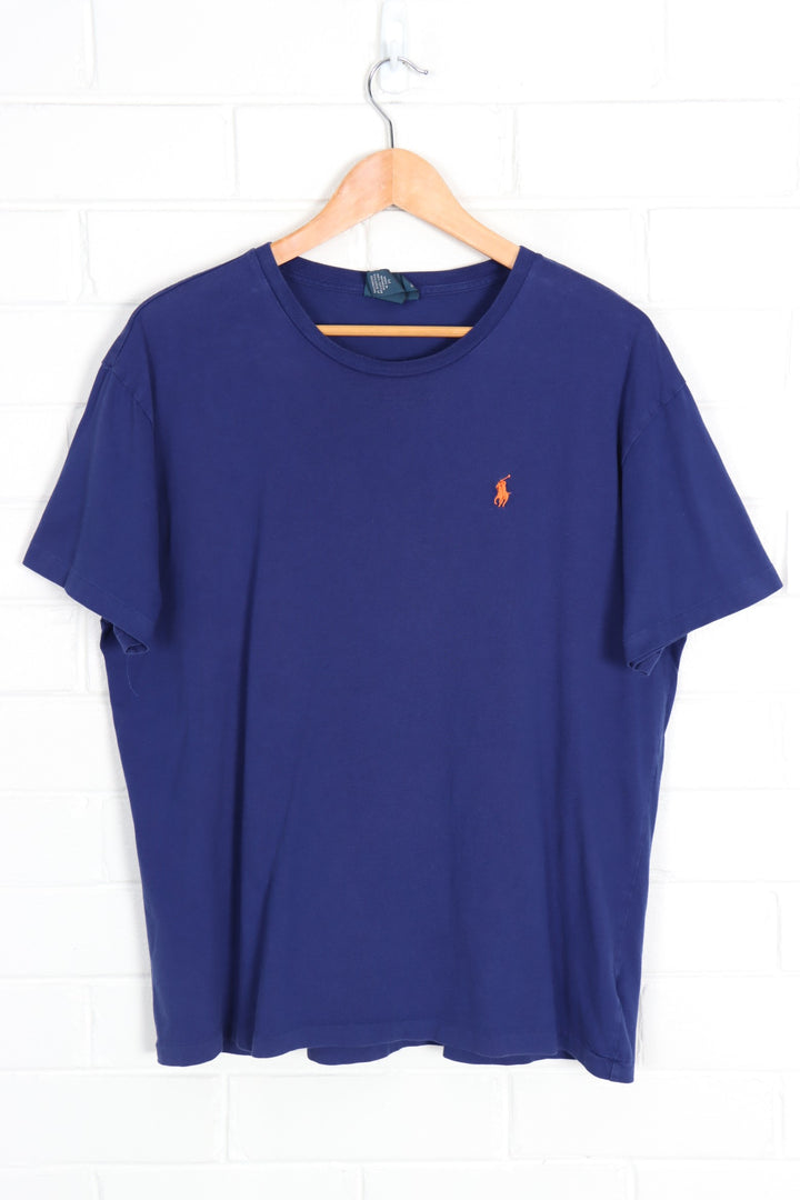 POLO RALPH LAUREN Blue & Orange Embroidered Boxy Tee (M-L) - Vintage Sole Melbourne