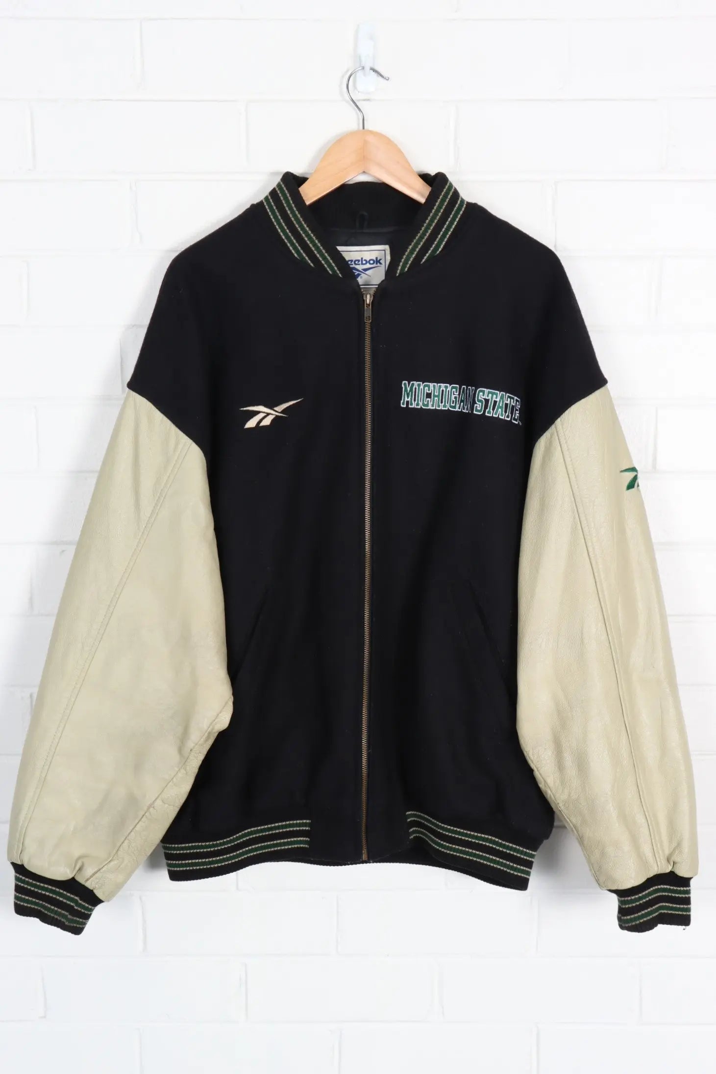 REEBOK Michigan State Spartans Wool & Leather Canadian Made Varsity Jacket (XXL) - Vintage Sole Melbourne