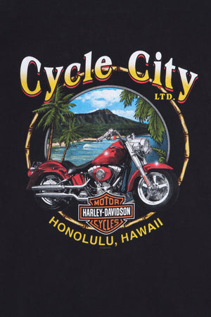 Cycle City HARLEY DAVIDSON Hawaii Front Back Tee USA Made (M-L)