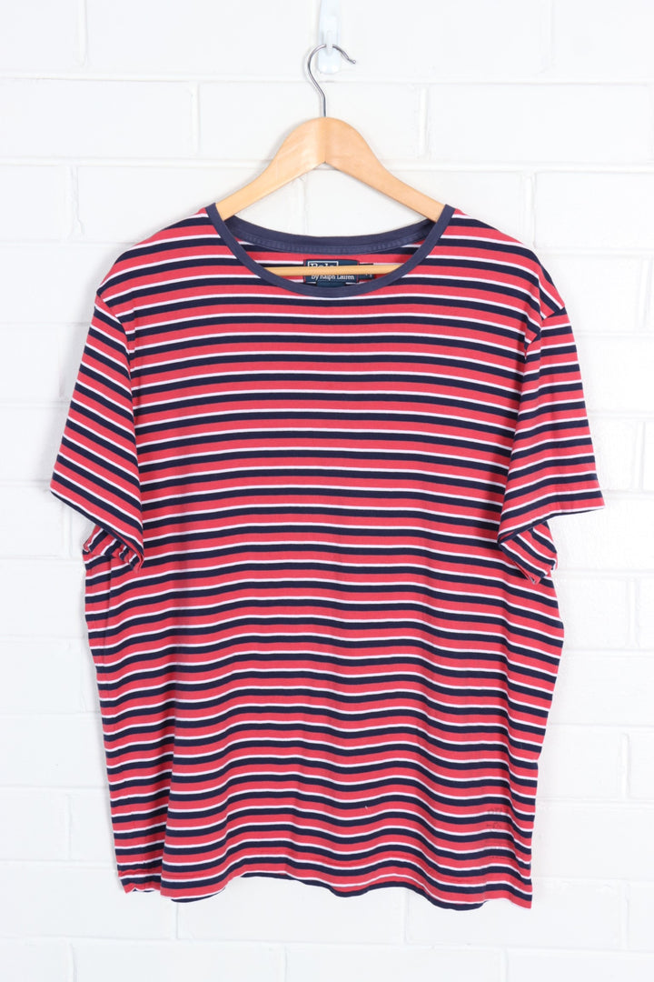 POLO RALPH LAUREN Red & Navy Striped 'Custom Fit' Tee (XL)