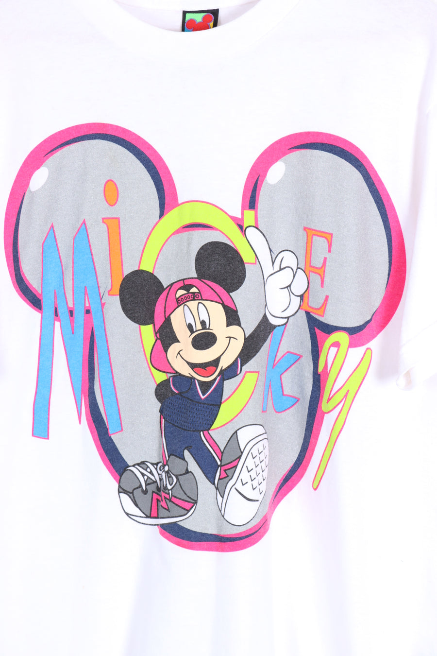DISNEY Mickey Mouse Ears Colourful Gangster Print Tee (XL) - Vintage Sole Melbourne