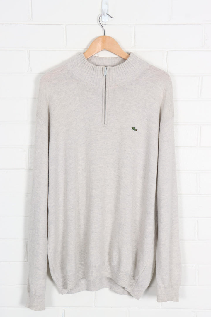 LACOSTE Cream & Grey Embroidered 1/4 Zip Up Sweater Knit (XXL)