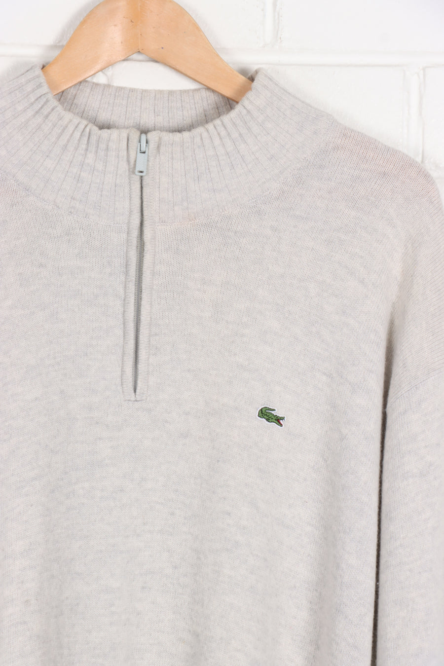 LACOSTE Cream & Grey Embroidered 1/4 Zip Up Sweater Knit (XXL)