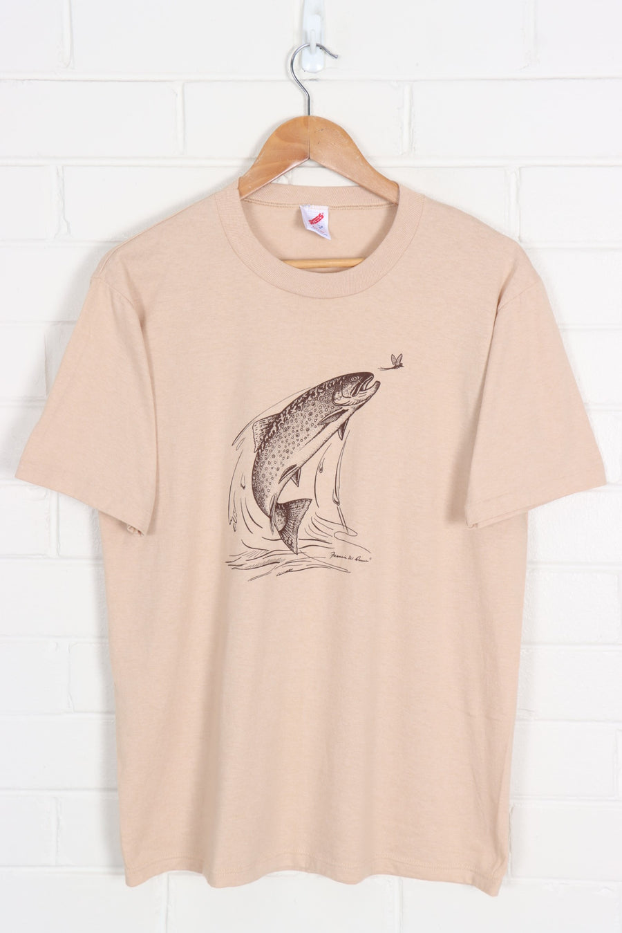 Beige Trout Fishing Animal Francis W Davis Art Graphic Tee (M-L)