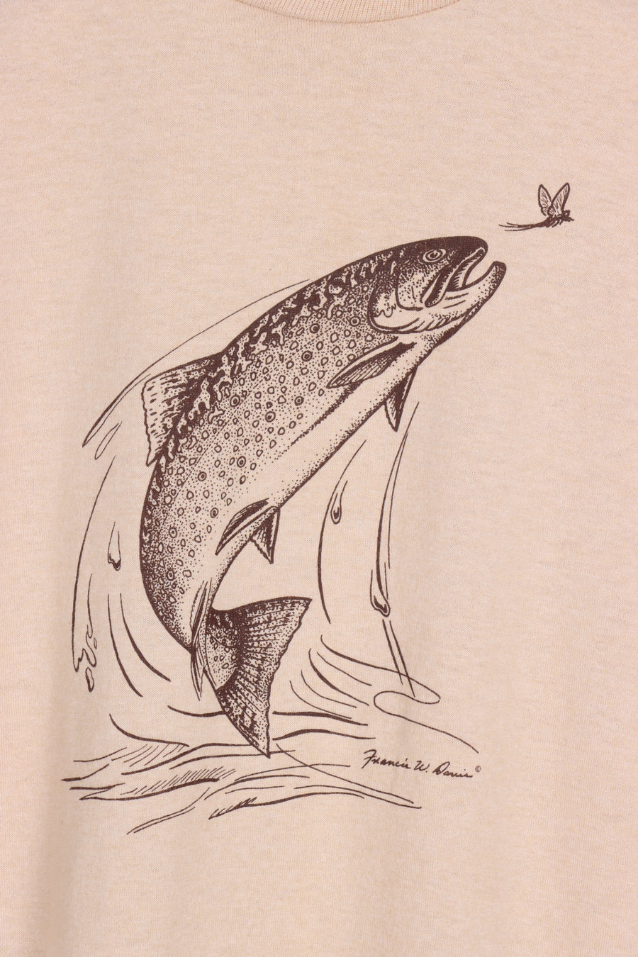 Beige Trout Fishing Animal Francis W Davis Art Graphic Tee (M-L)