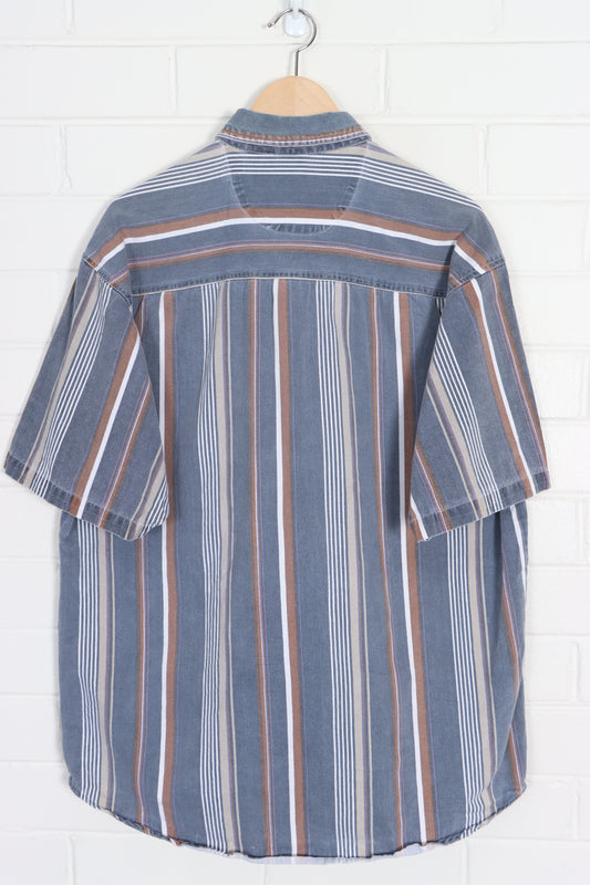 Washed Denim & Brown Short Sleeve Utility Shirt (L) - Vintage Sole Melbourne