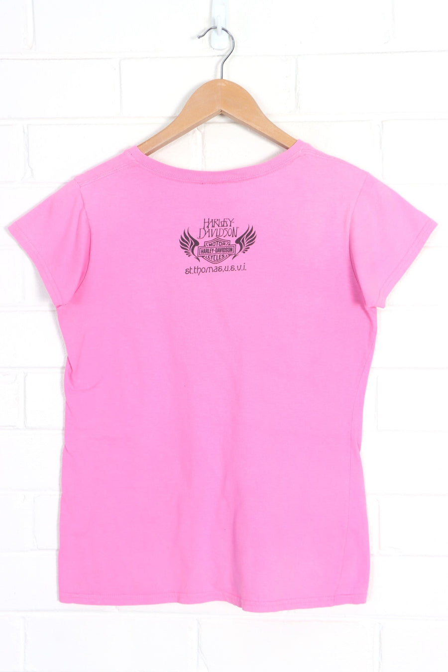 HARLEY DAVIDSON "Ride to Live" Pink Heart Y2K V-Neck Tee (Women's M) - Vintage Sole Melbourne