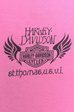 HARLEY DAVIDSON "Ride to Live" Pink Heart Y2K V-Neck Tee (Women's M) - Vintage Sole Melbourne