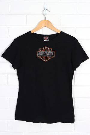 HARLEY DAVIDSON Rhinestone Logo Y2K T-Shirt USA Made (Women's M)