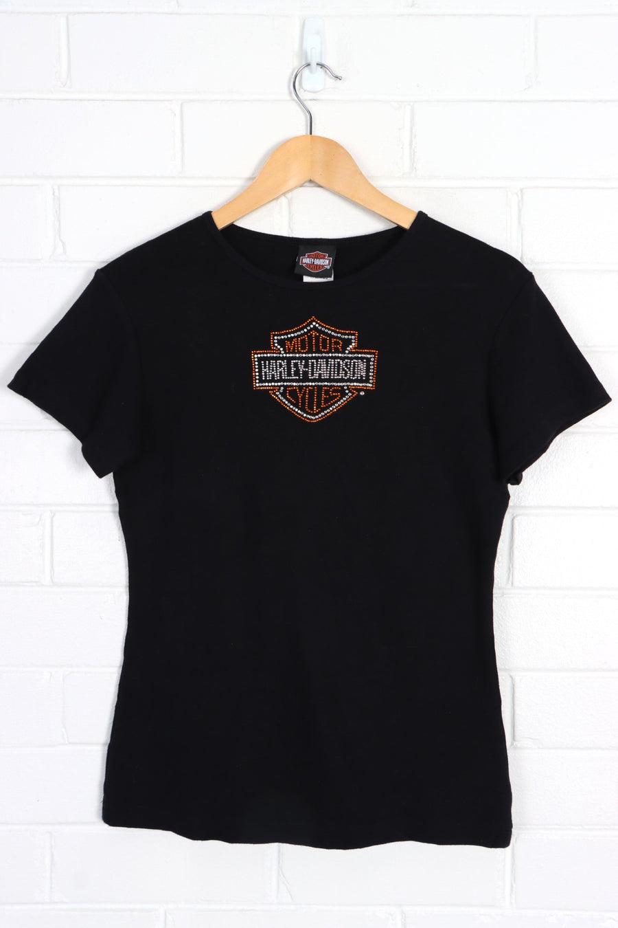 HARLEY DAVIDSON Rhinestone Logo Y2K T-Shirt USA Made (Women's M)
