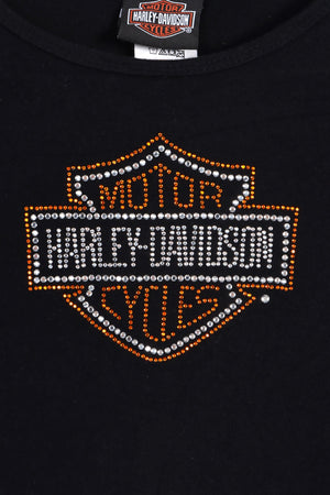 HARLEY DAVIDSON Parkway Y2K Rhinestone Logo Baby Tee USA Made (Women's S)