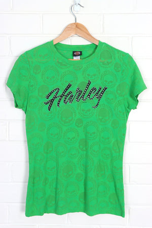 HARLEY DAVIDSON Sheer Skulls Embellished Tee USA Made (Women's M) - Vintage Sole Melbourne
