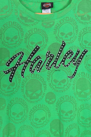 HARLEY DAVIDSON Sheer Skulls Embellished Tee USA Made (Women's M) - Vintage Sole Melbourne