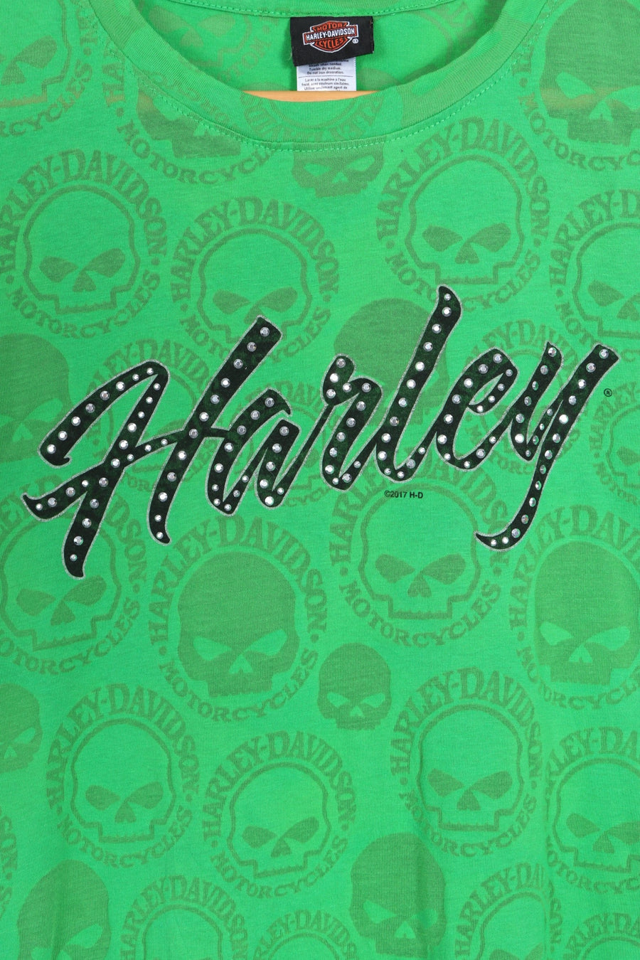 HARLEY DAVIDSON Sheer Skulls Embellished Tee USA Made (Women's M) - Vintage Sole Melbourne