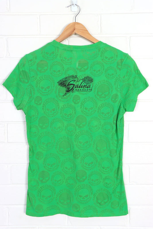 HARLEY DAVIDSON Sheer Skulls Embellished Tee USA Made (Women's M) - Vintage Sole Melbourne