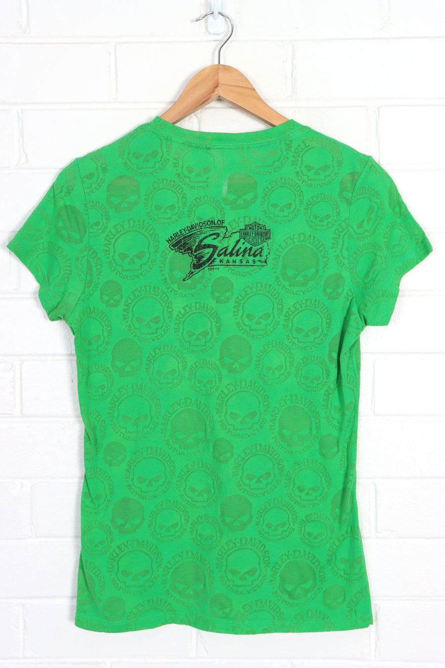 HARLEY DAVIDSON Sheer Skulls Embellished Tee USA Made (Women's M) - Vintage Sole Melbourne