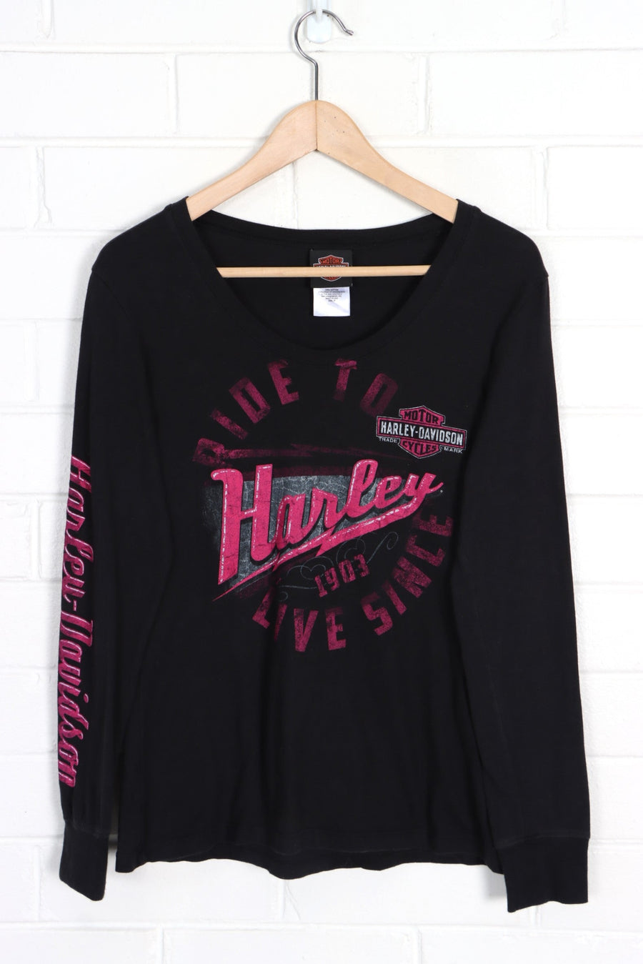 HARLEY DAVIDSON Heart of Dixie Pink Y2K All Over Long Sleeve Tee (Women's M)