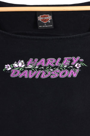 Seattle HARLEY DAVIDSON Lily Flower Square Neck T-Shirt (Women's S-M)