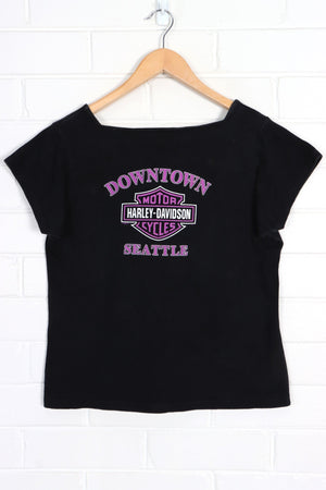 Seattle HARLEY DAVIDSON Lily Flower Square Neck T-Shirt (Women's S-M)